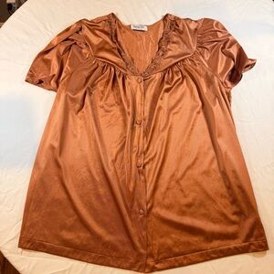 Vintage Vanity Fair Satin Sleep Top Lace Trim Copper Brown L Grannycore Romantic